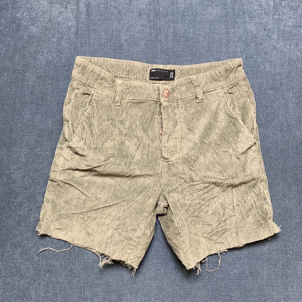 ASOS Corduroy Shorts Women's Green Frayed Hem Button Fly Casual Everyday Wear